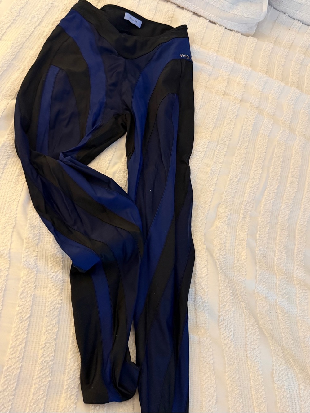 Mugler Black and Blue Paneled Leggings